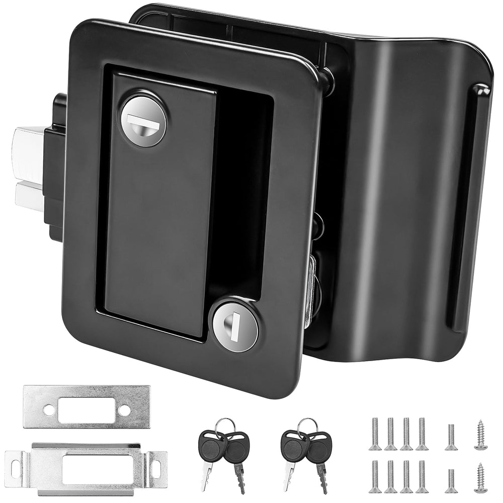 Siasky front assembly showing latch and paddle for improved entry security