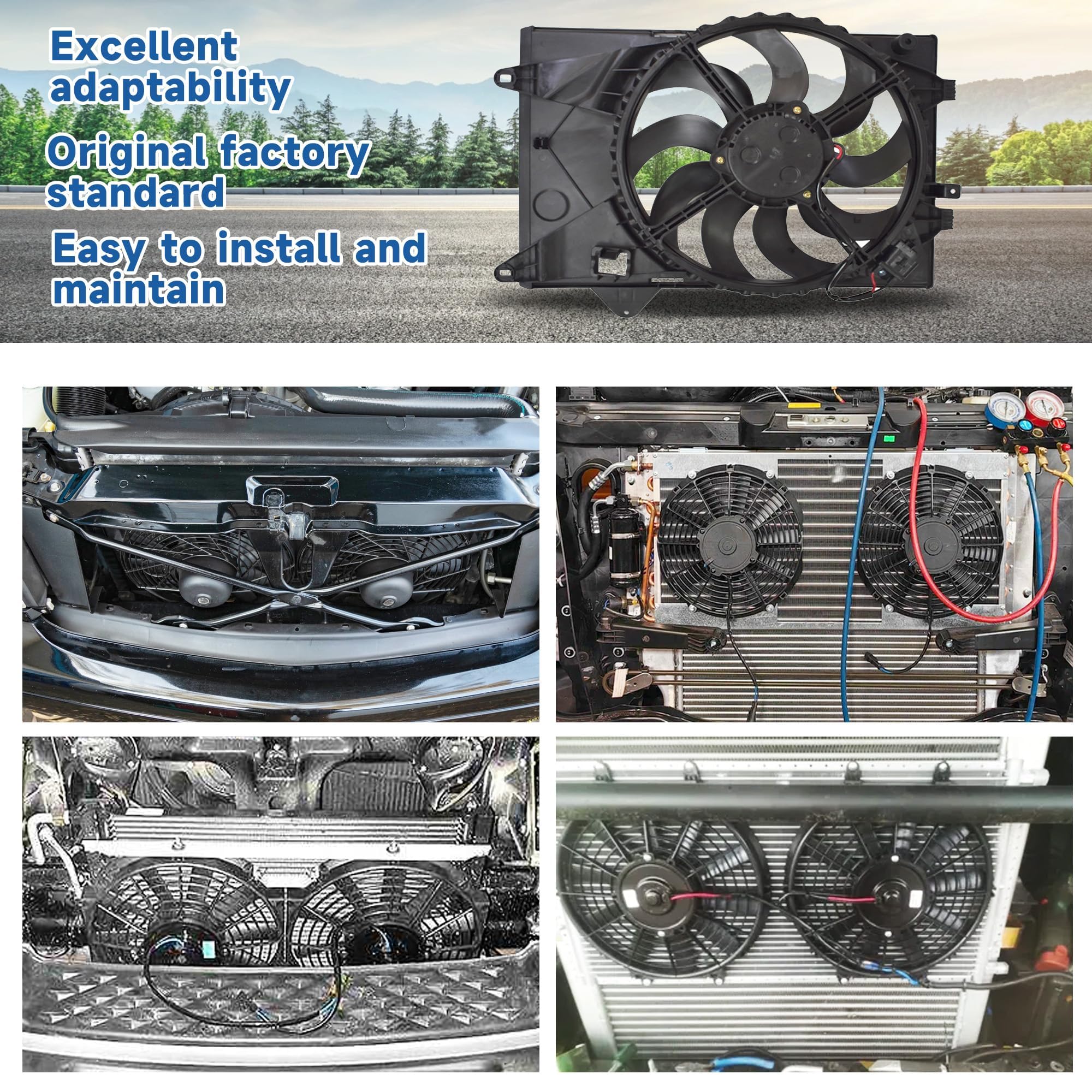 Silscvtt packaged radiator fan with label showing ready-to-install condition
