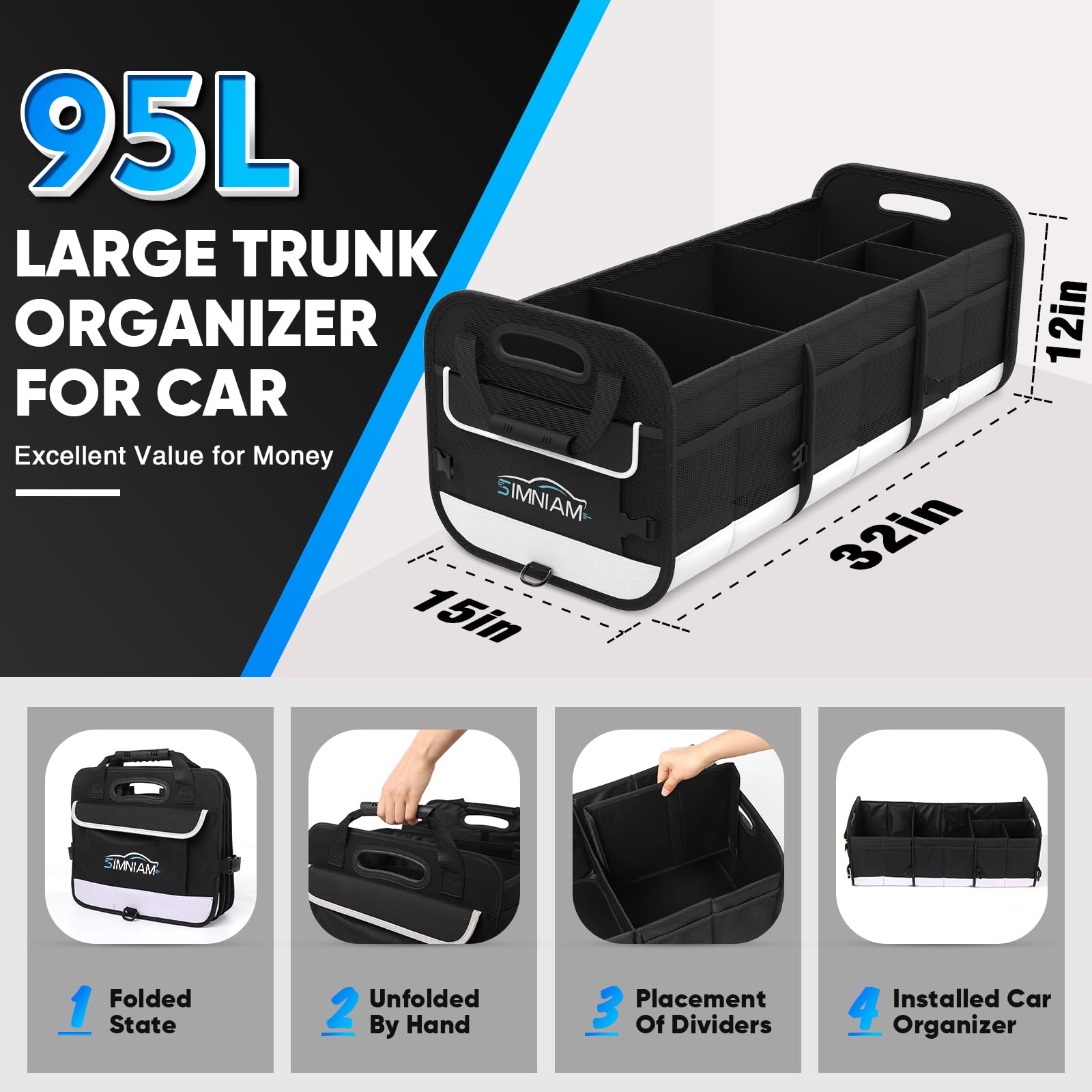 Simniam top-down open view displaying compartments and pockets for organized cargo benefit