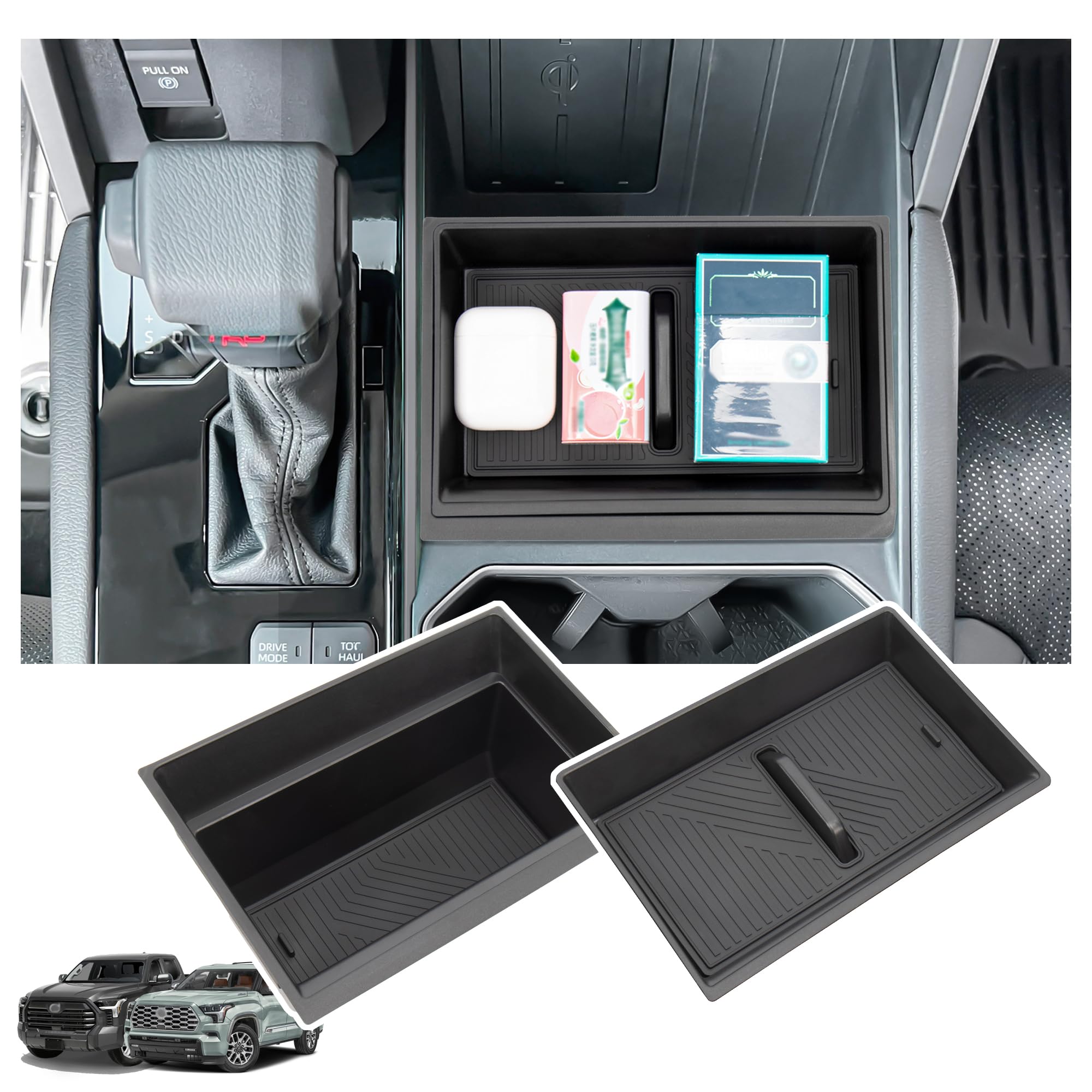 Sinminou front view of console organizer showing layout and fit benefits