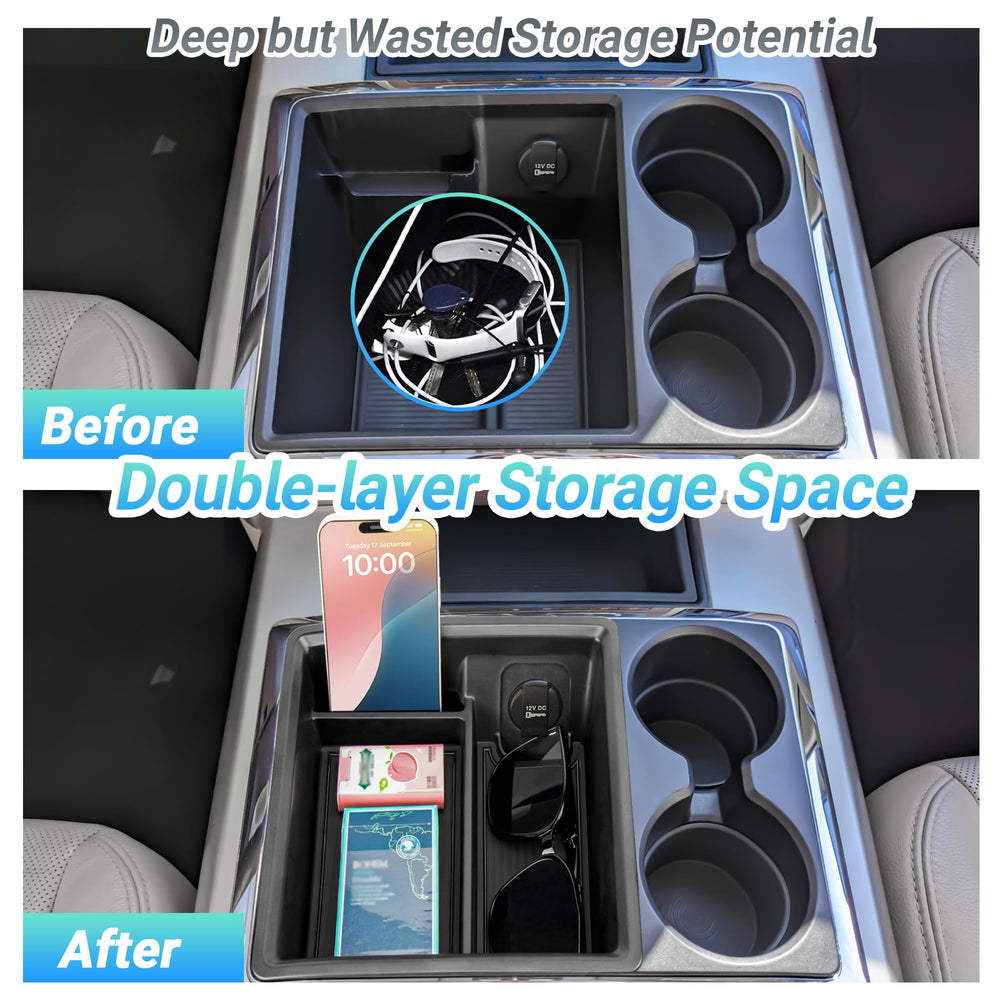 Sinminou installed in Dodge Ram console showing improved organization benefit
