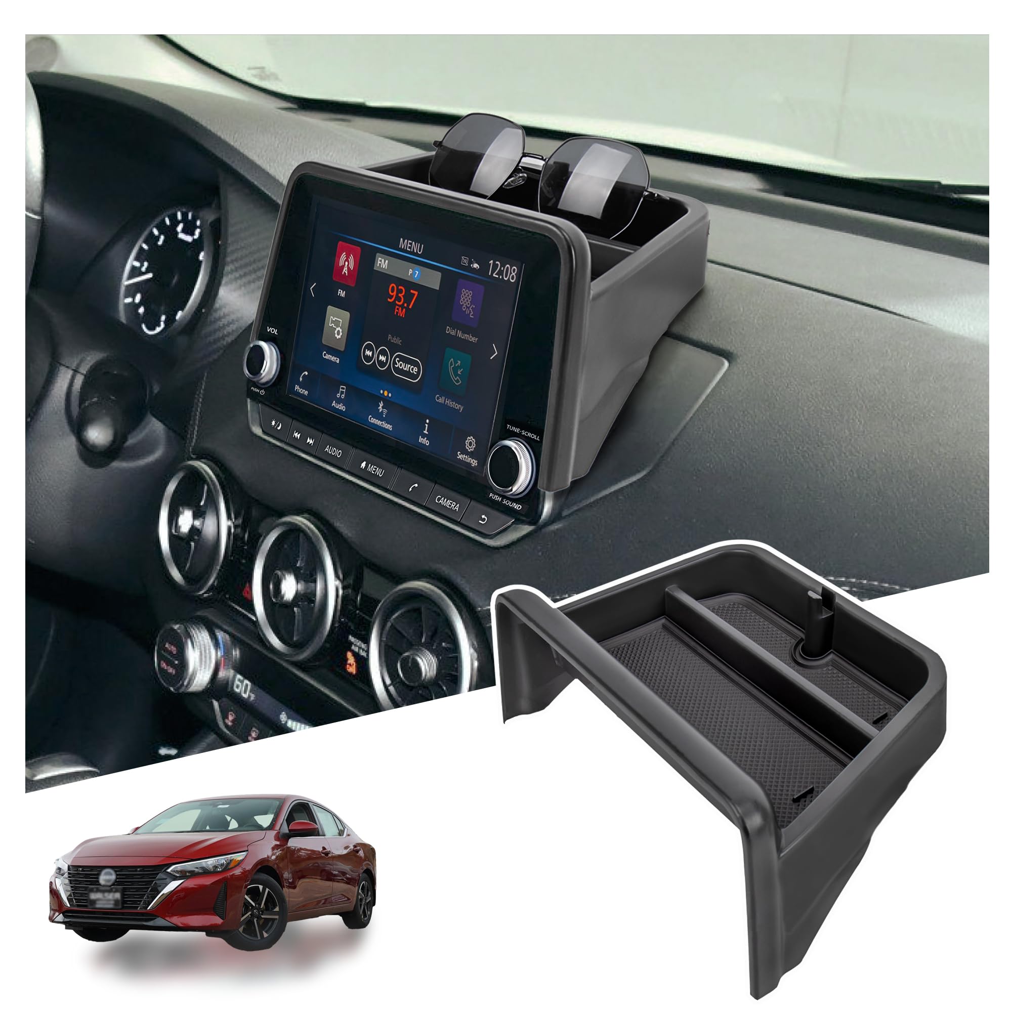Sinminou front view of dashboard tray showing organized compartments and quick access benefit
