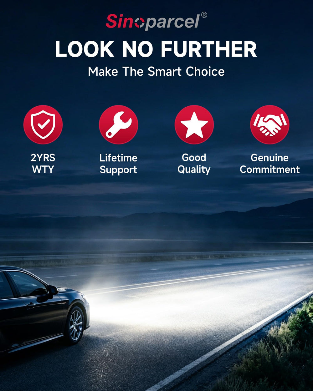 Sinoparcel D3S nighttime beam on road showing improved visibility