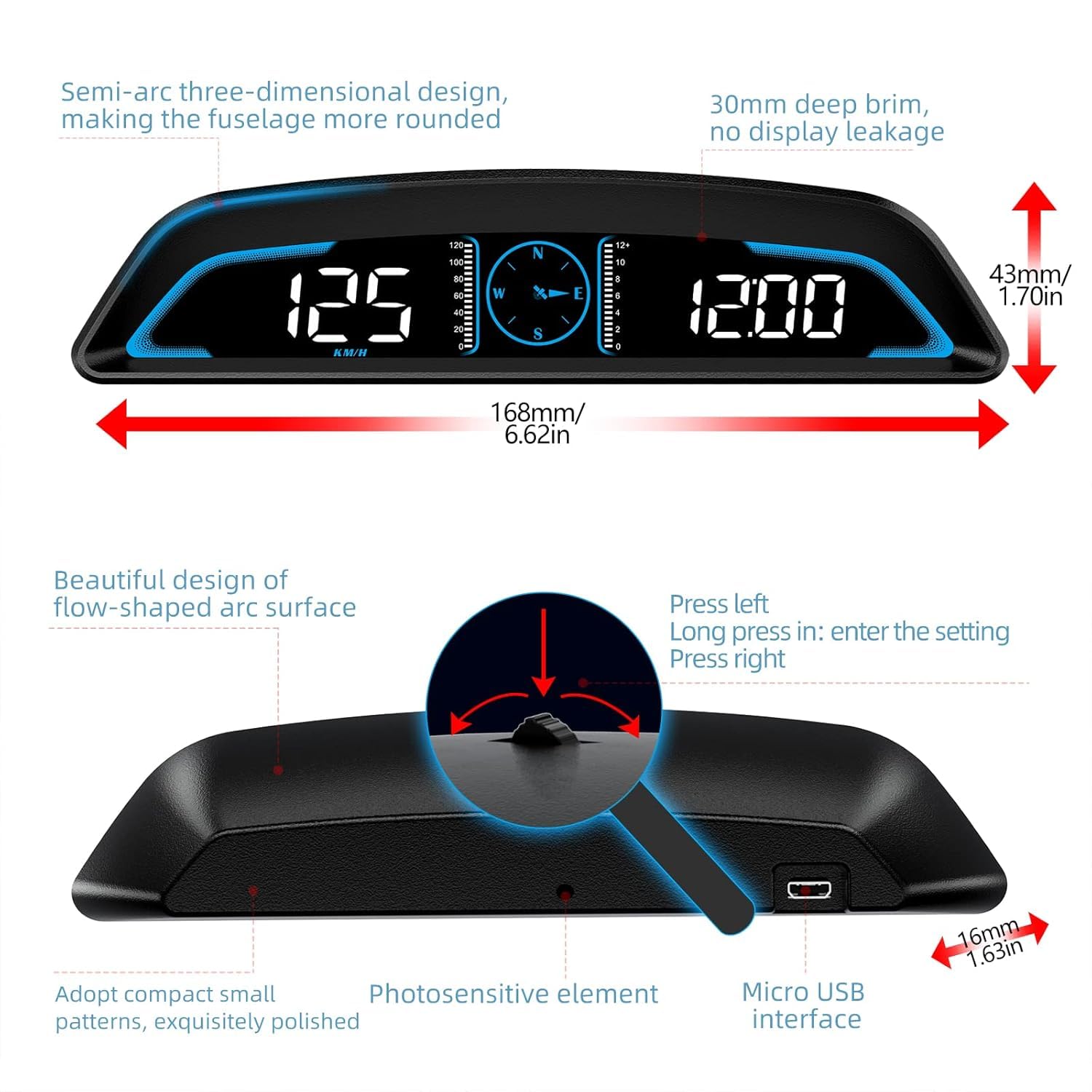 SinoTrack night view in car with bright HUD improving low-light readability