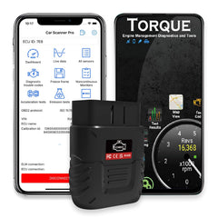 SinoTrack V019 front view showing compact Bluetooth OBD2 dongle and easy plug-in benefit