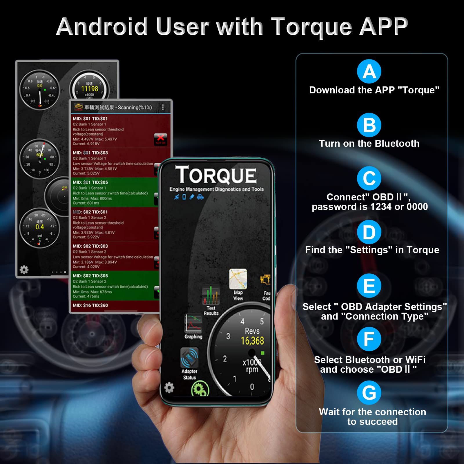 SinoTrack V019 plugged into car OBD port demonstrating roadside troubleshooting capability