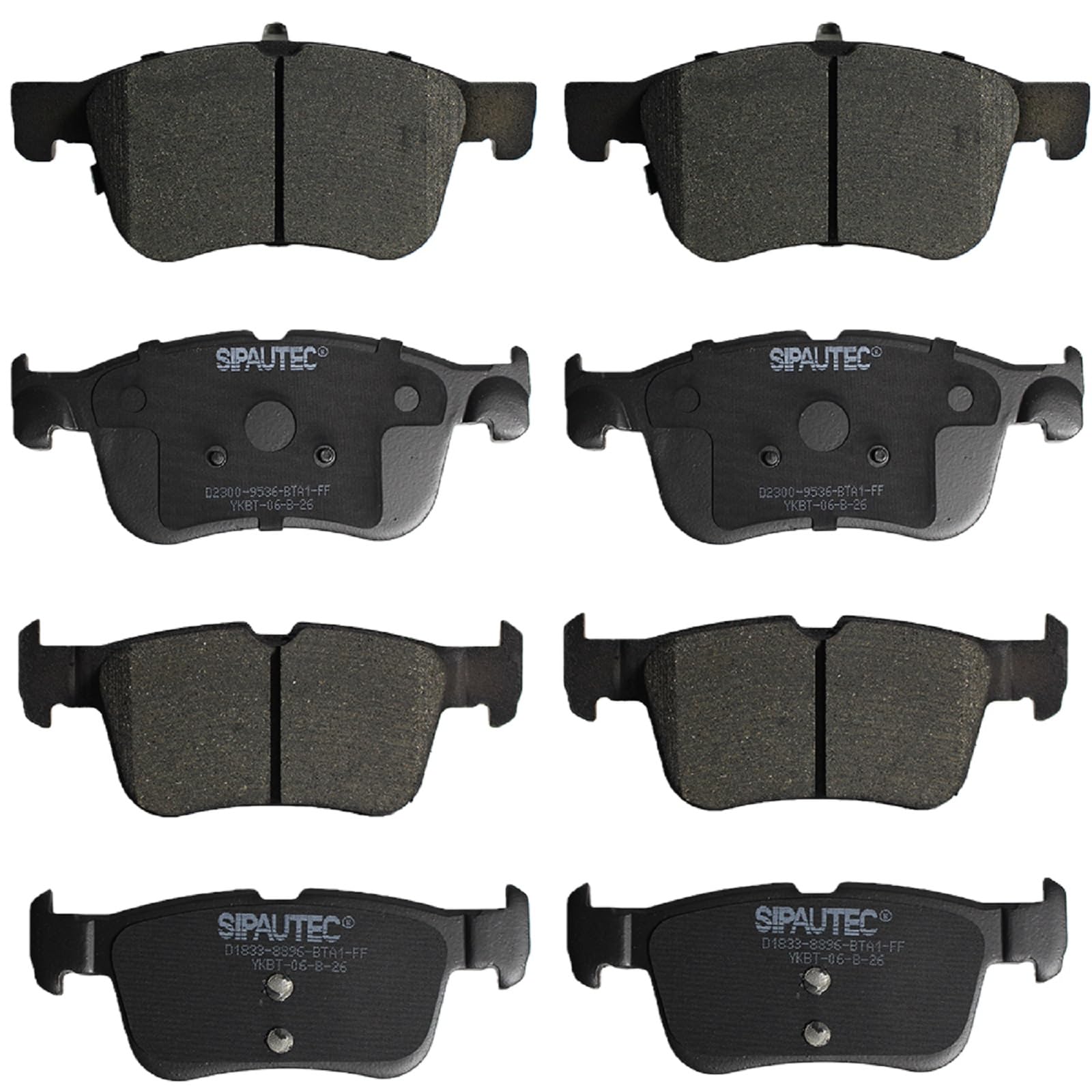 SIPAUTEC front and rear brake pad set showing full packaged kit and label, confident fitment
