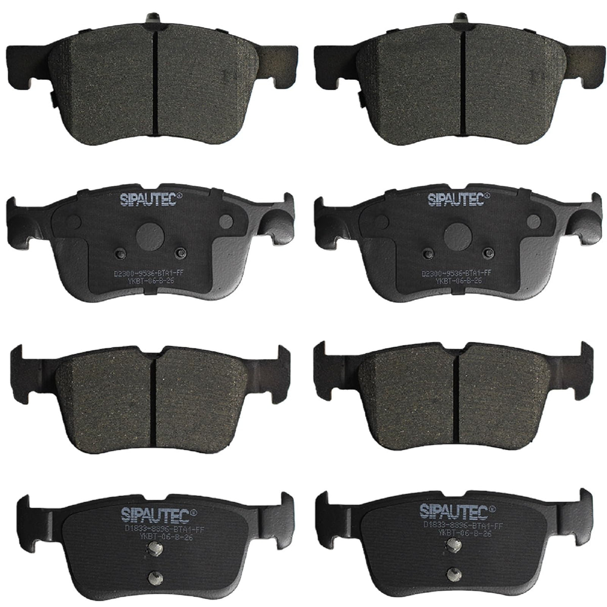 SIPAUTEC front and rear brake pad set showing full packaged kit and label, confident fitment