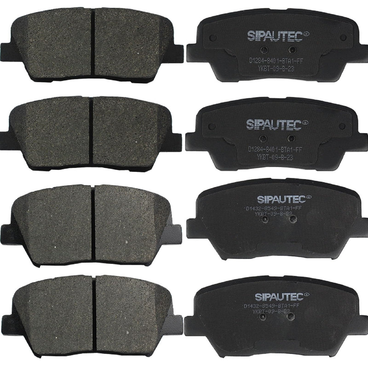 SIPAUTEC full front and rear brake pad kit showing contents and lubricant benefit