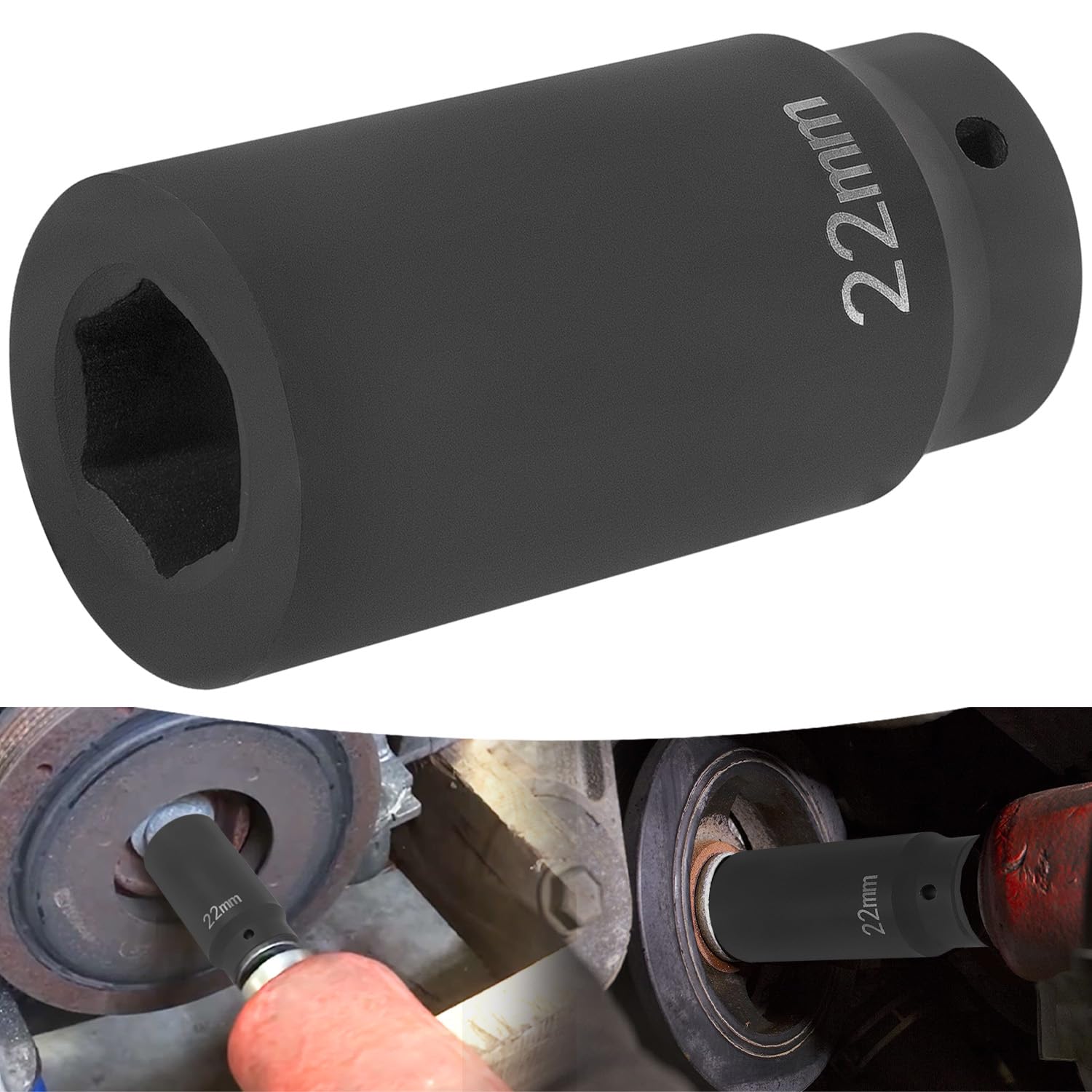 sixcow 22mm socket front view showing hex profile and durable finish for reliable fit