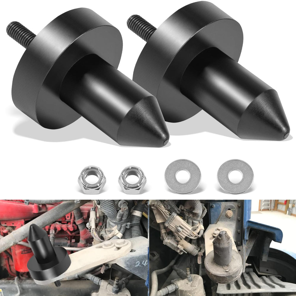 sixcow front view of packaged hood pin pair showing included hardware and fitment benefit