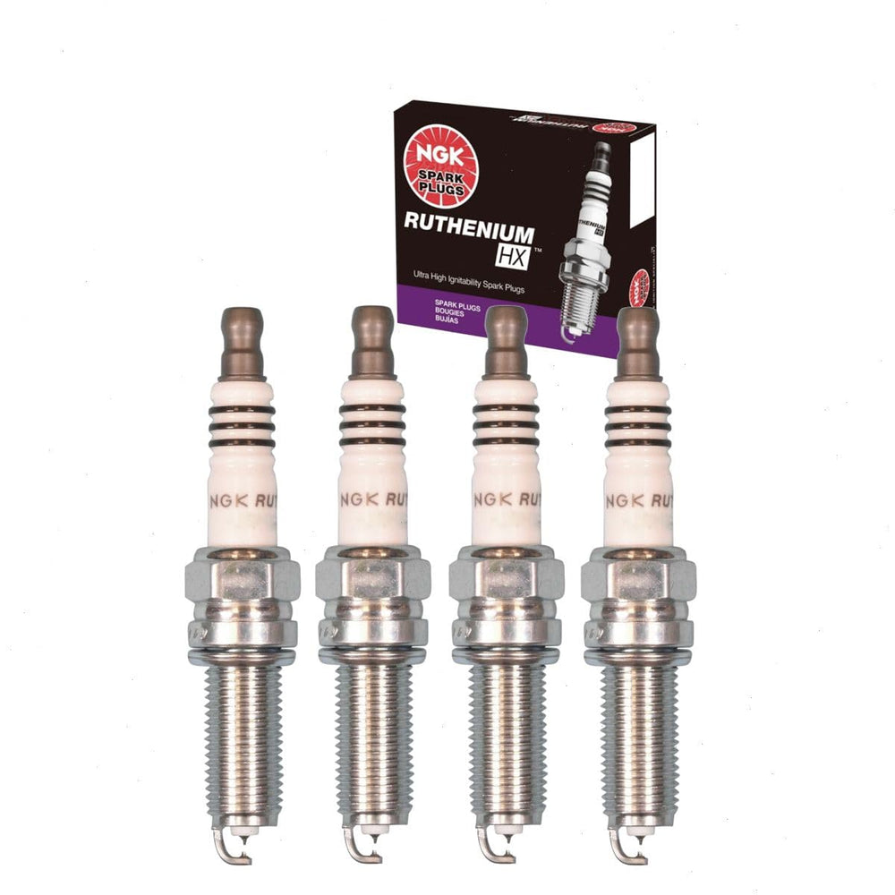 Sixity Auto NGK Ruthenium HX front packaging showing four-plug kit, clear OEM benefit