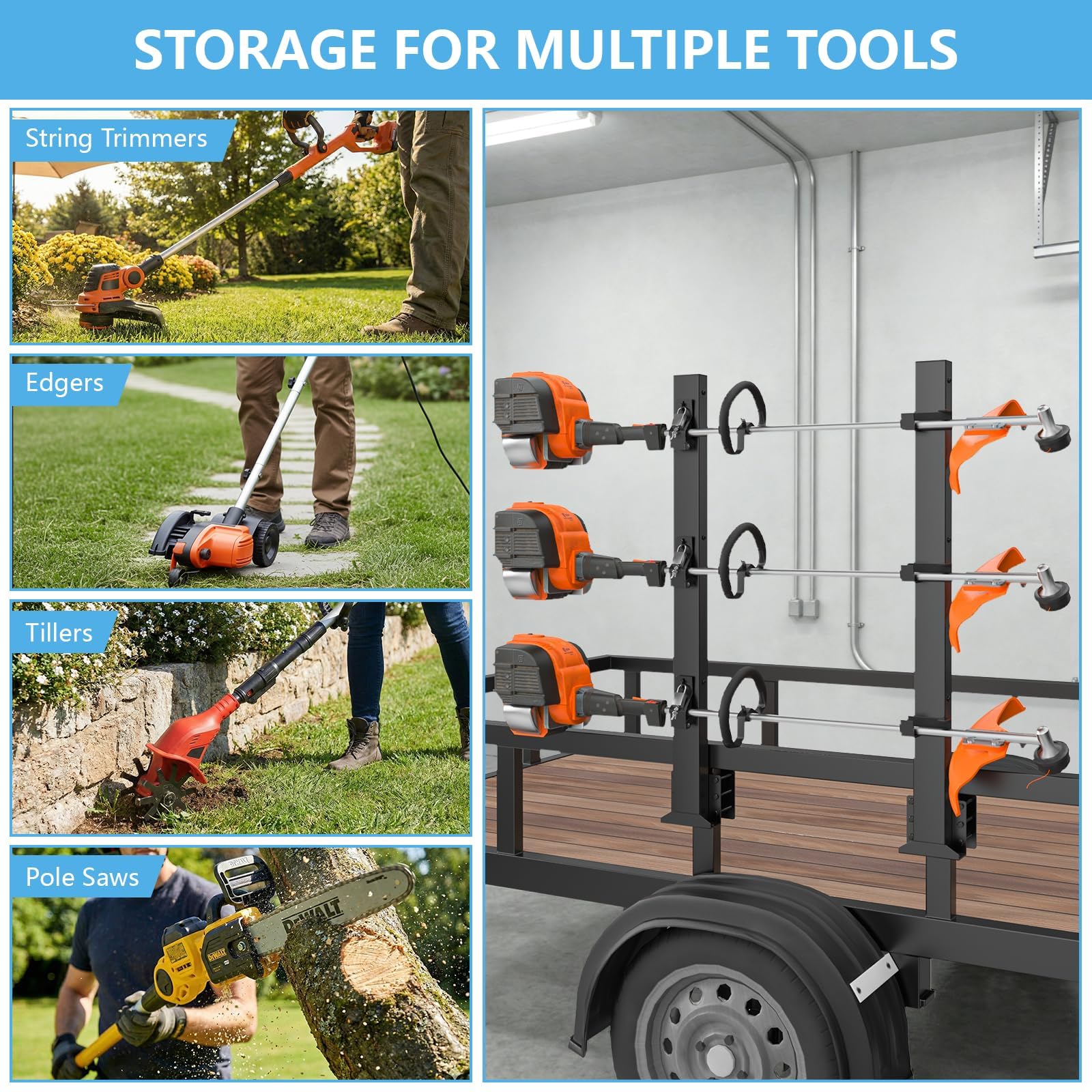 SJPULMO rack with shovel for scale showing three-place capacity and space savings