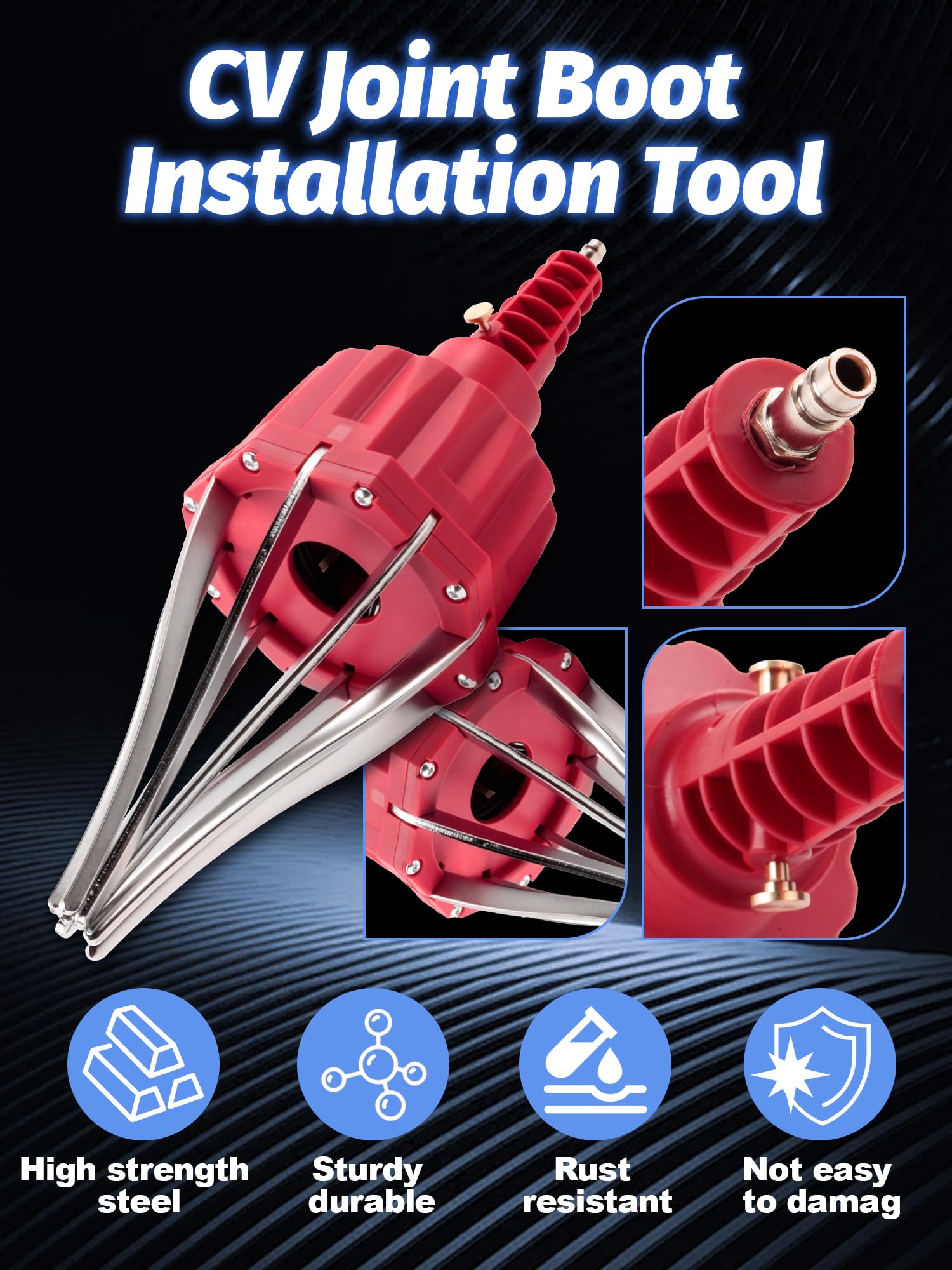 SKCOAUTO air fitting and valve close-up showing 1/4-inch BSP compatibility and easy control