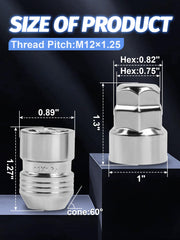 SKCOAUTO close-up of M12×1.25 threads and conical tip demonstrating secure fit