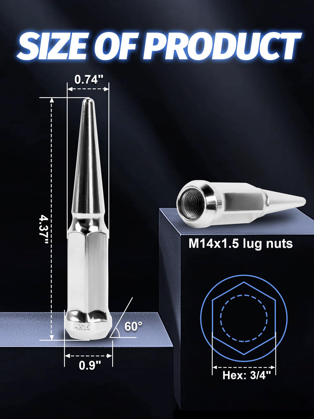 SKCOAUTO close-up of threads and spike tip, highlighting precision fit and strength