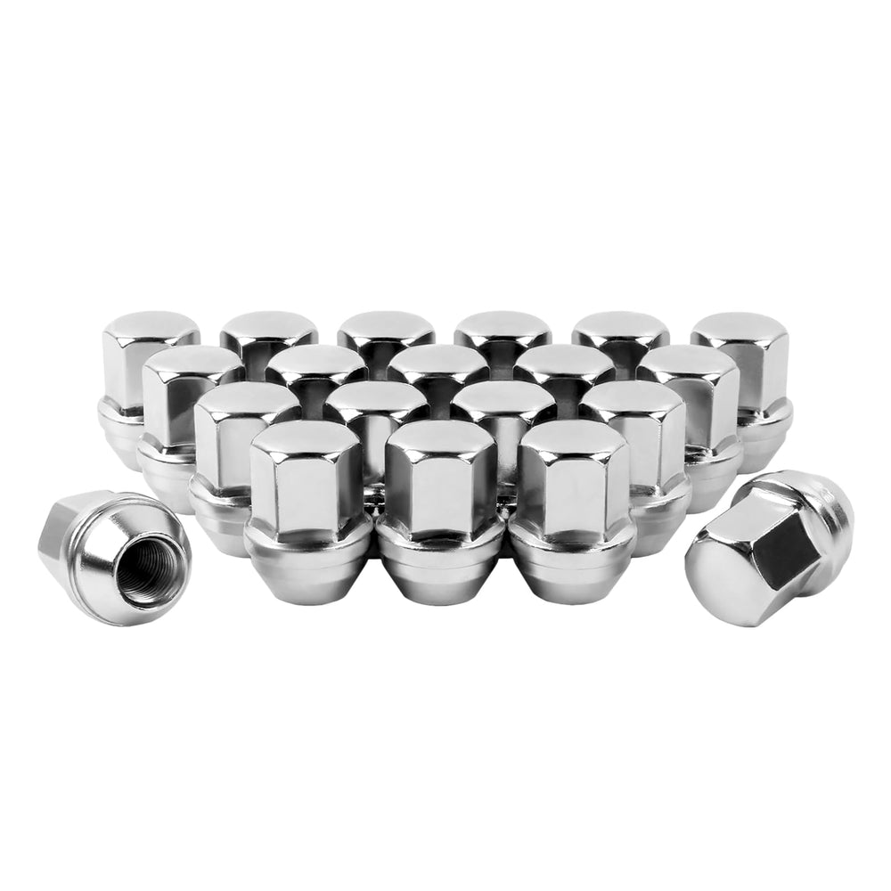 SKCOAUTO front view of 20-piece chrome lug nuts showing quantity and finish benefits