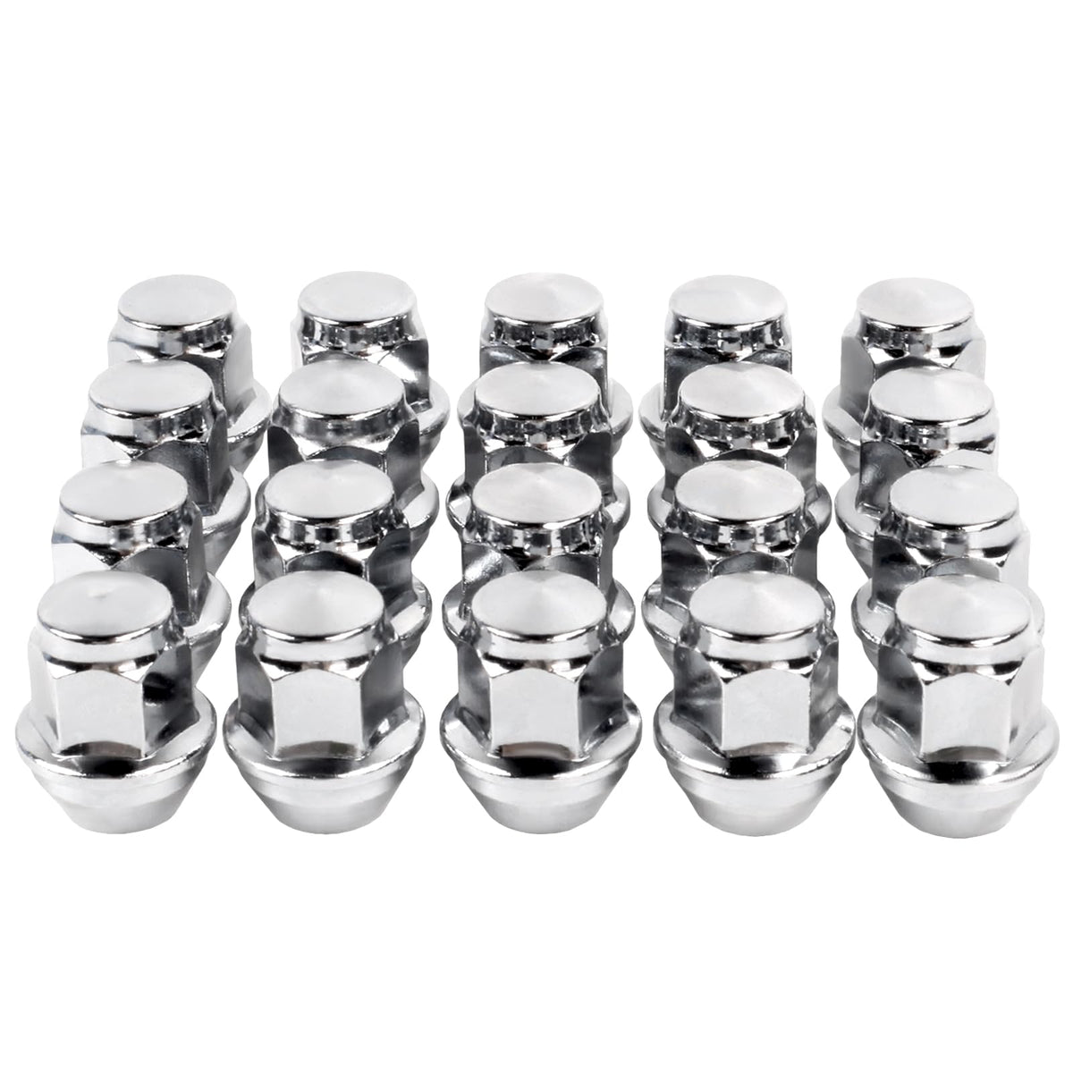 SKCOAUTO front view of 20-piece lug nut set showing packaged chrome finish and fit