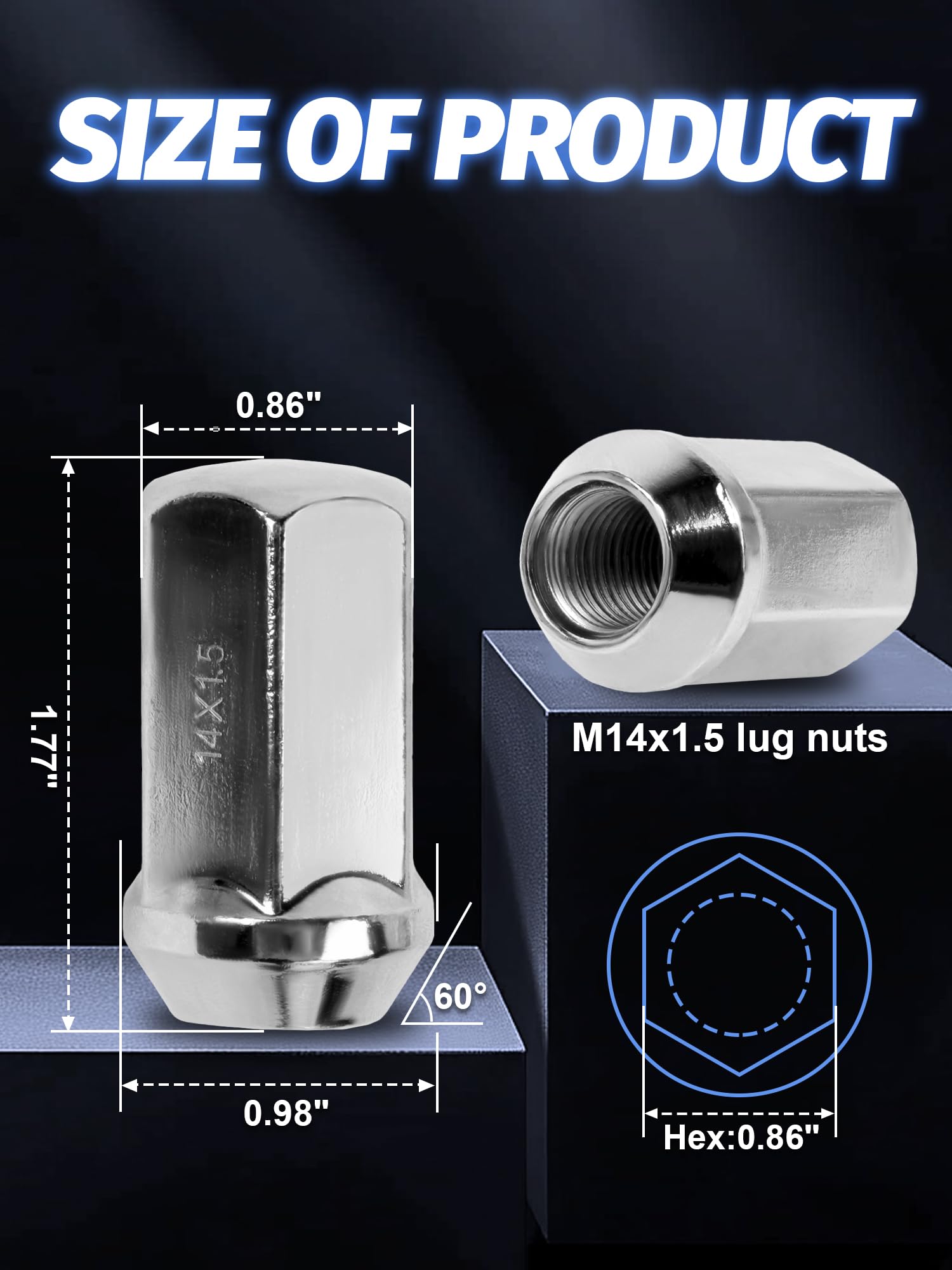 SKCOAUTO close-up of threads and 60° acorn seat for precise fit and secure clamping