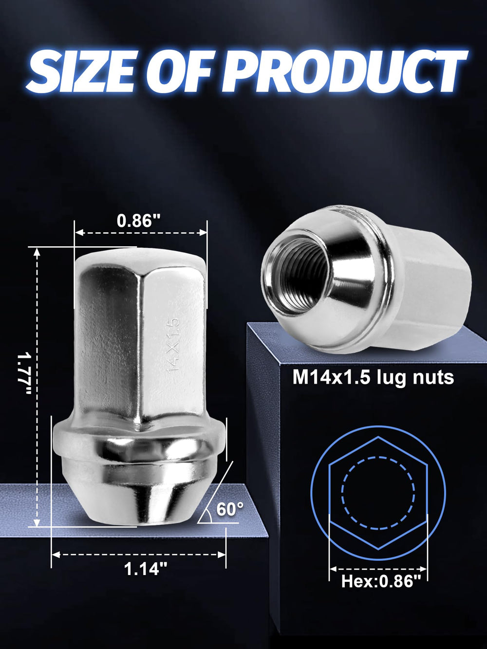 SKCOAUTO close-up of one M14x1.5 lug nut highlighting hex head and easy tool fit