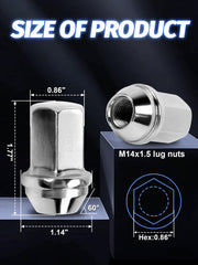 SKCOAUTO close-up of one M14x1.5 lug nut highlighting hex head and easy tool fit