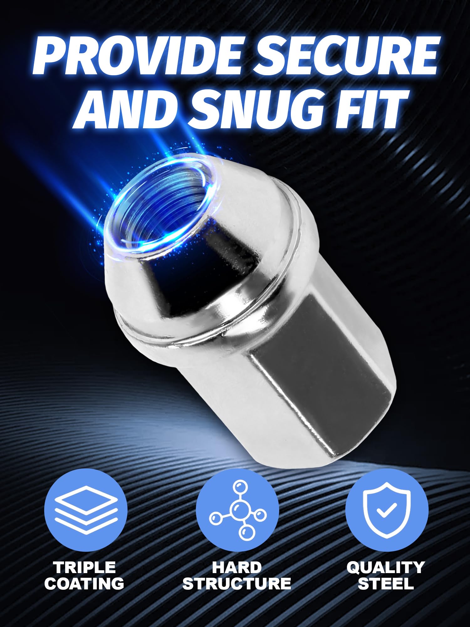 SKCOAUTO macro view of lug nut threads showing precise M14x1.5 fit for secure attachment