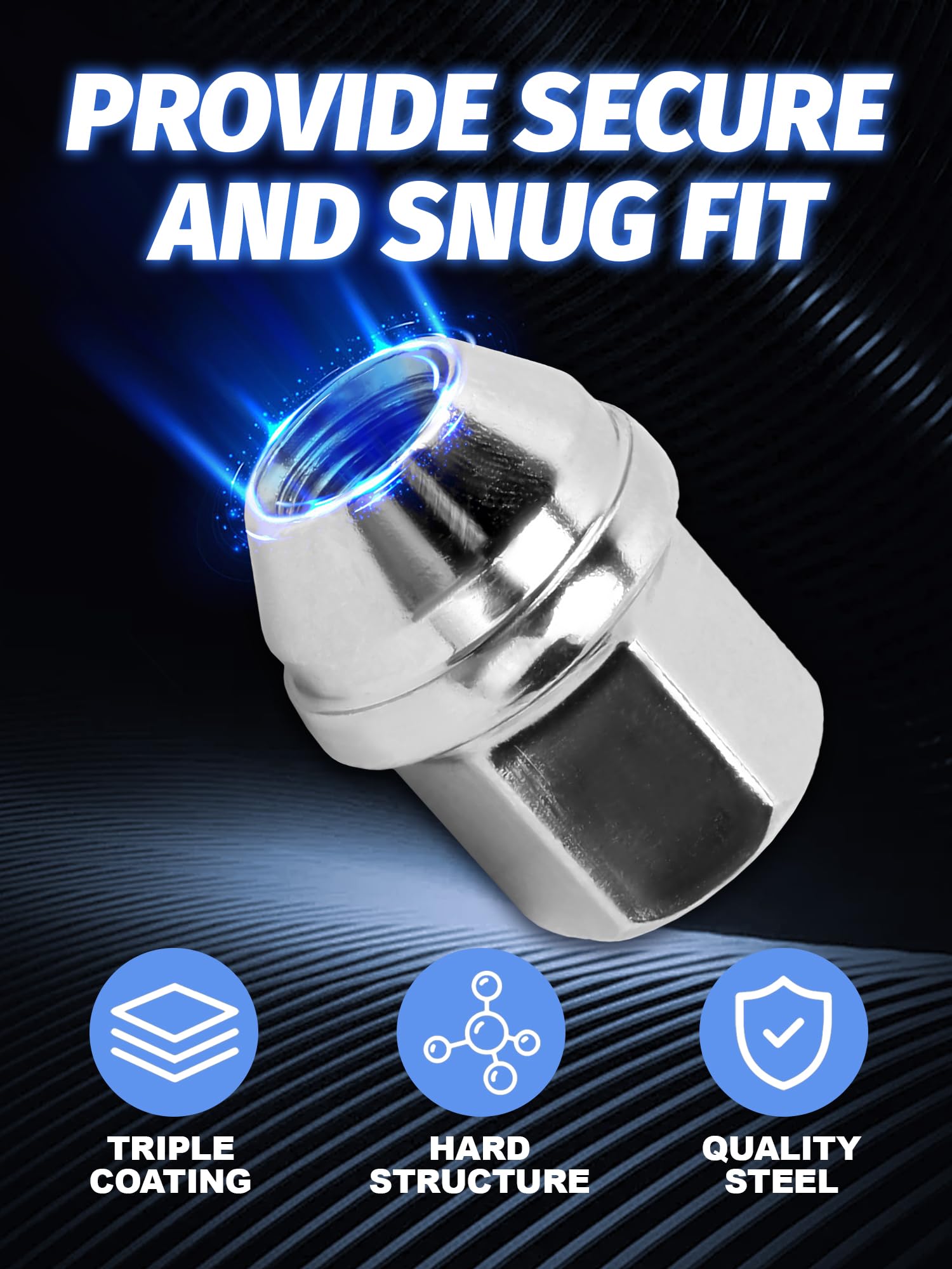 SKCOAUTO side profile of closed-end acorn lug nut demonstrating corrosion prevention