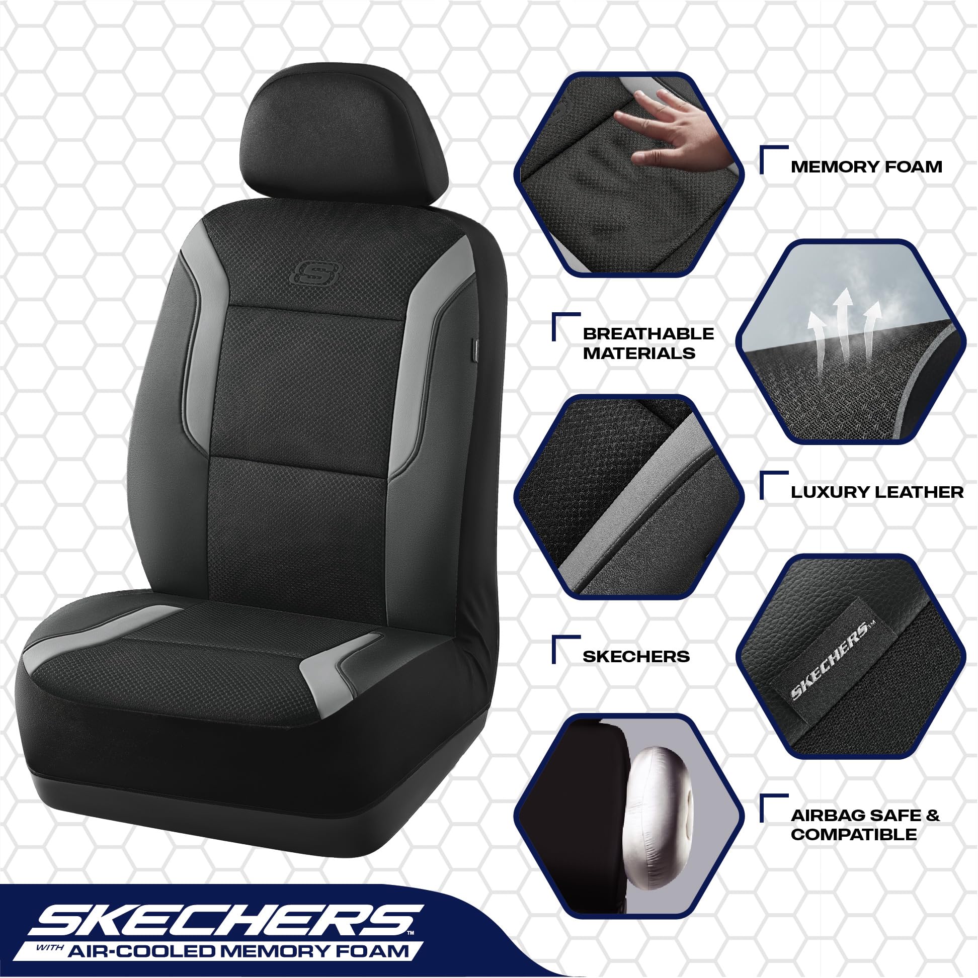 Skechers air-cool mesh detail highlighting breathable surface for cooler seating