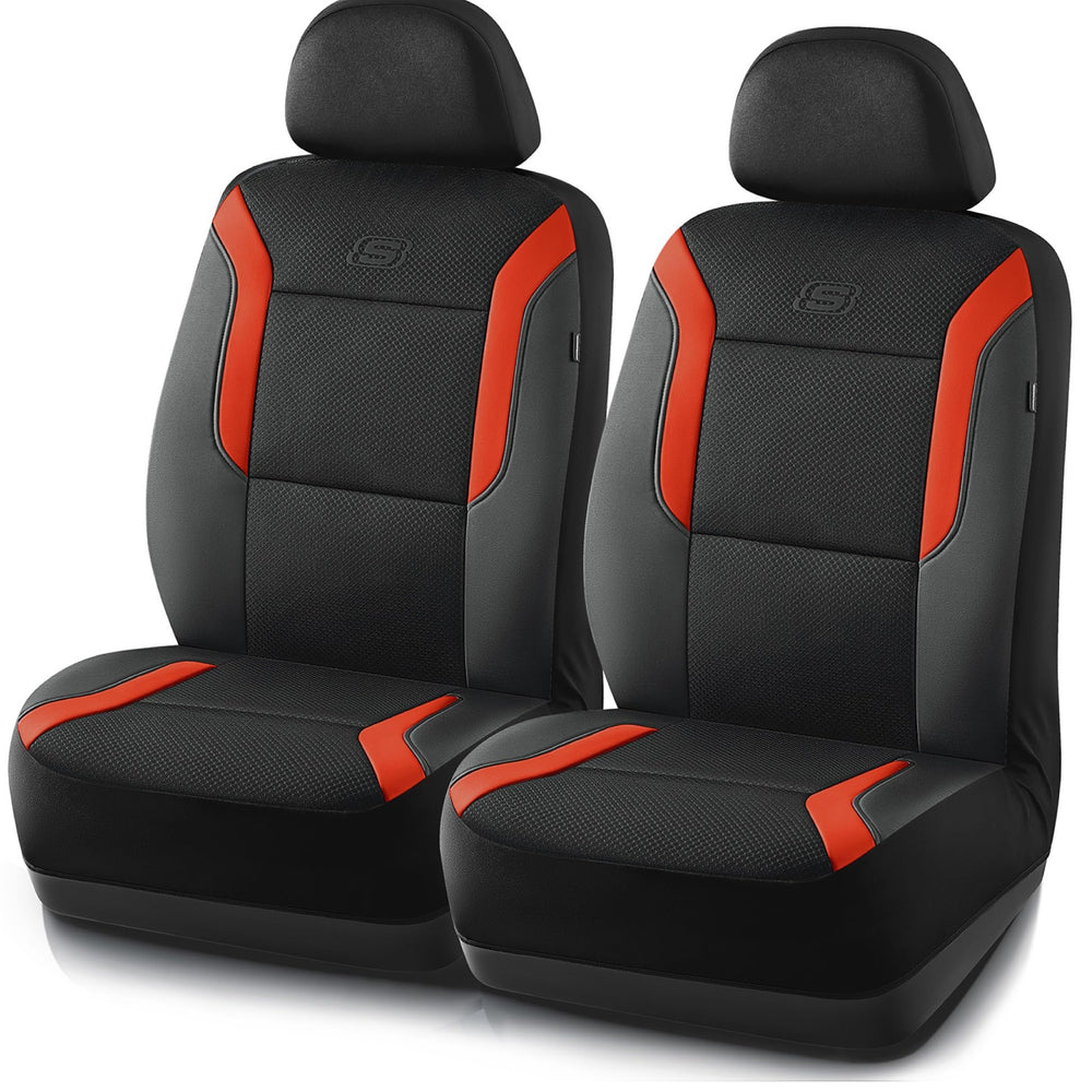 Skechers front seat cover orange showing full fit and style benefit