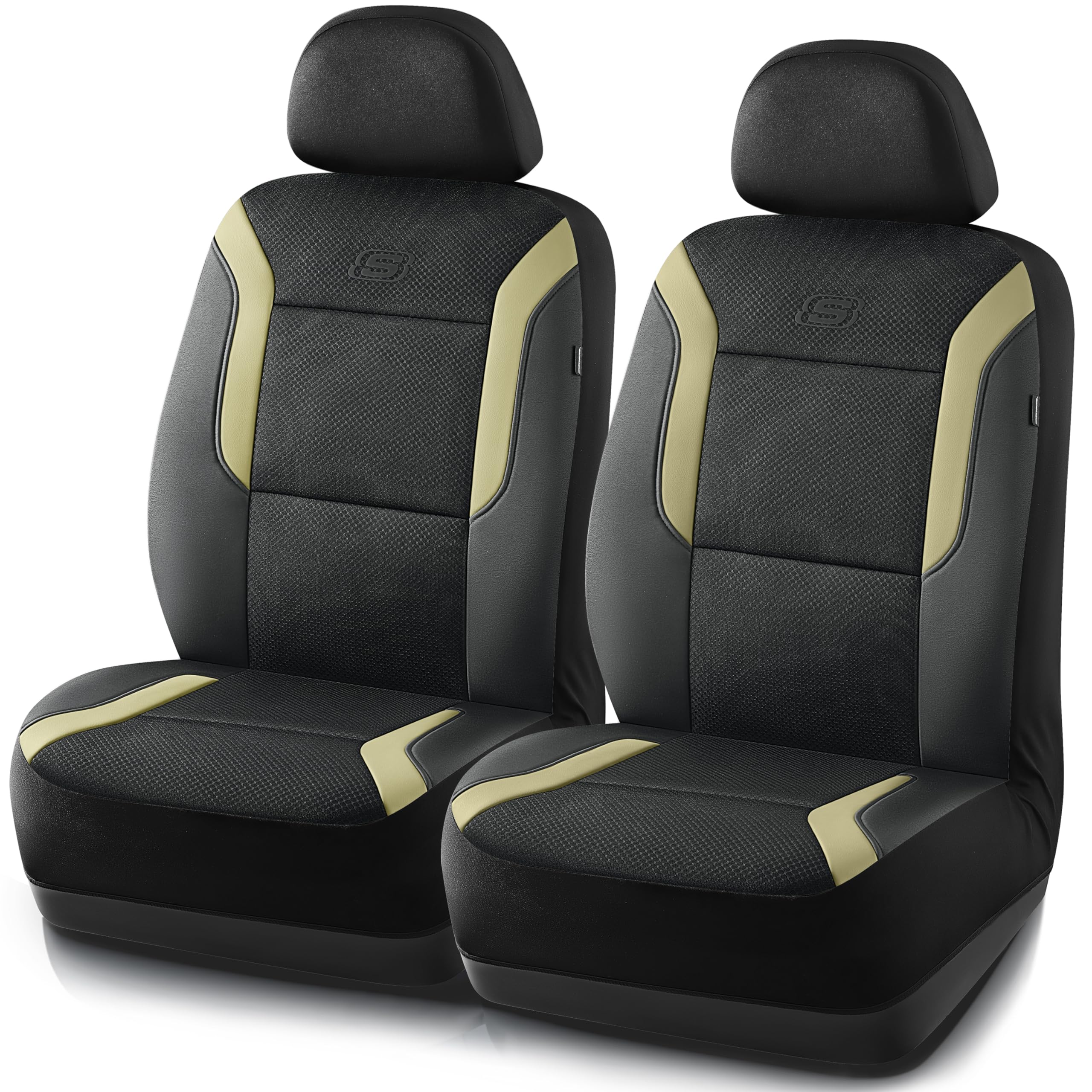 Skechers full front seat cover in beige showing fit and protection