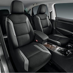 Skechers front seats full view showing gray covers and comfortable upgrade