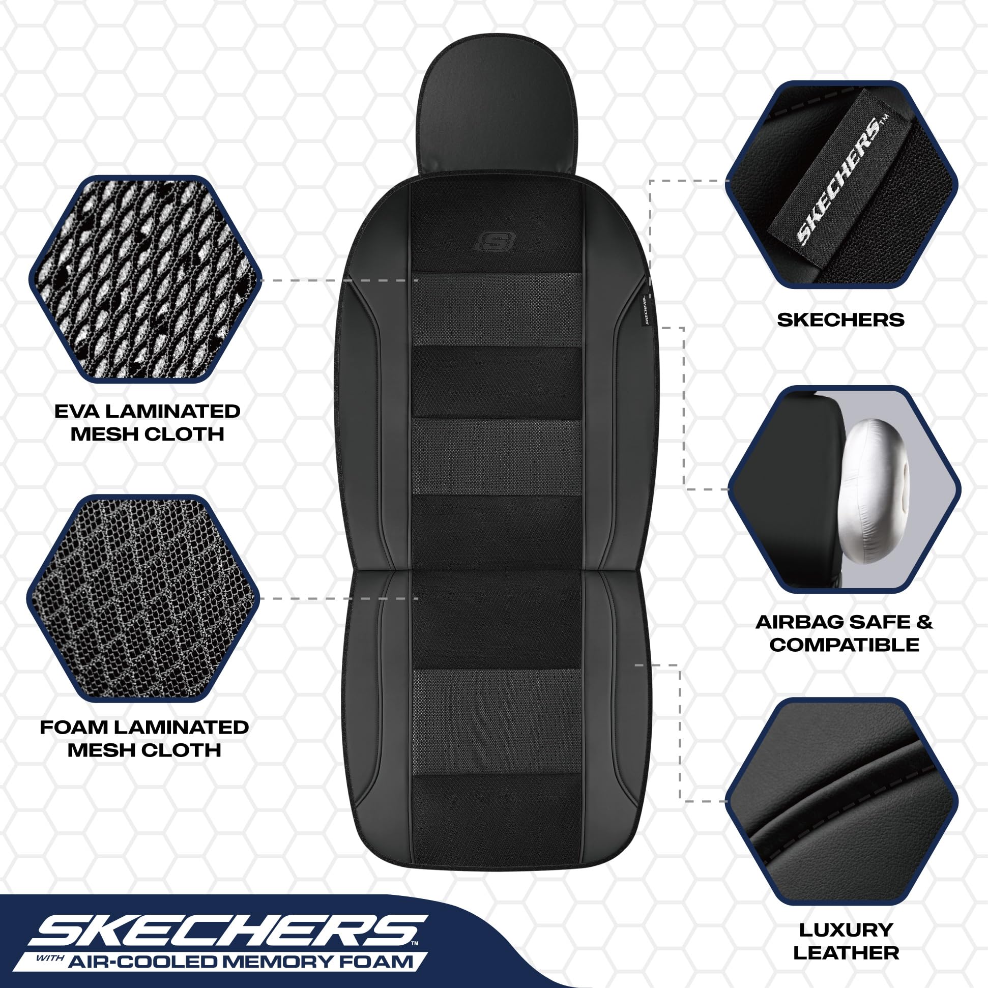 Skechers seat covers installed in SUV interior showing improved comfort and style