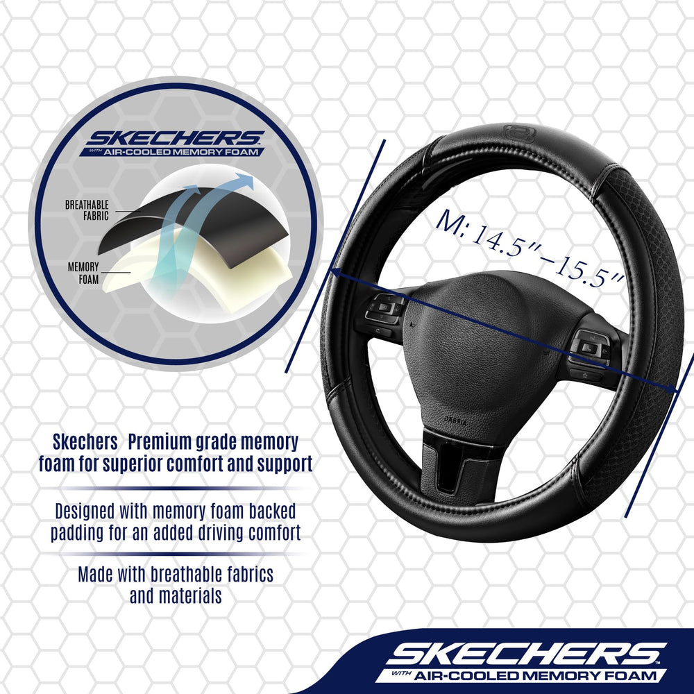Skechers steering wheel cover installed on wheel improving grip and comfort
