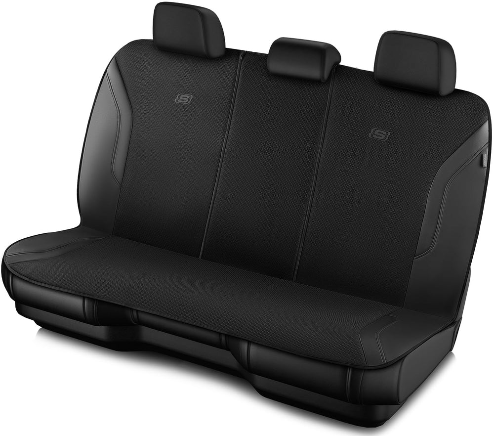 Skechers leather rear seat covers front view showing sleek protection and upgraded interior