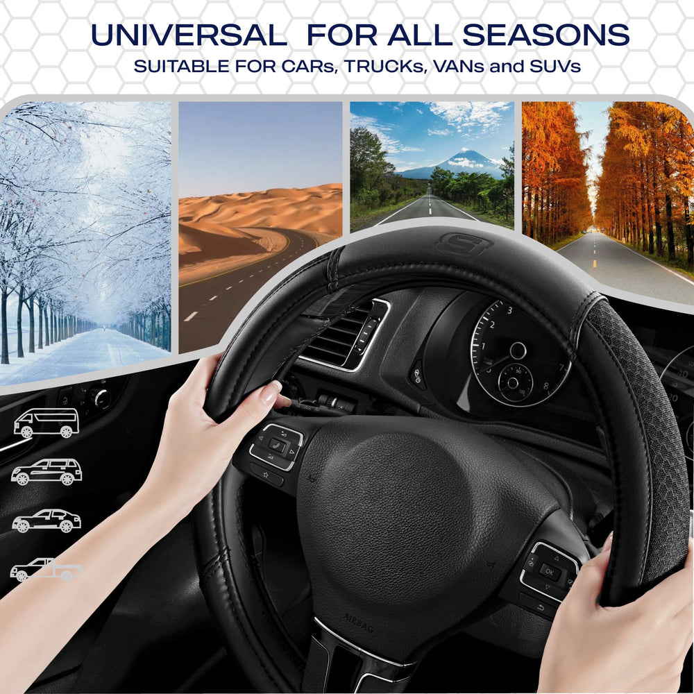 Skechers lifestyle shot of driver using car interior with cooler, more comfortable steering grip