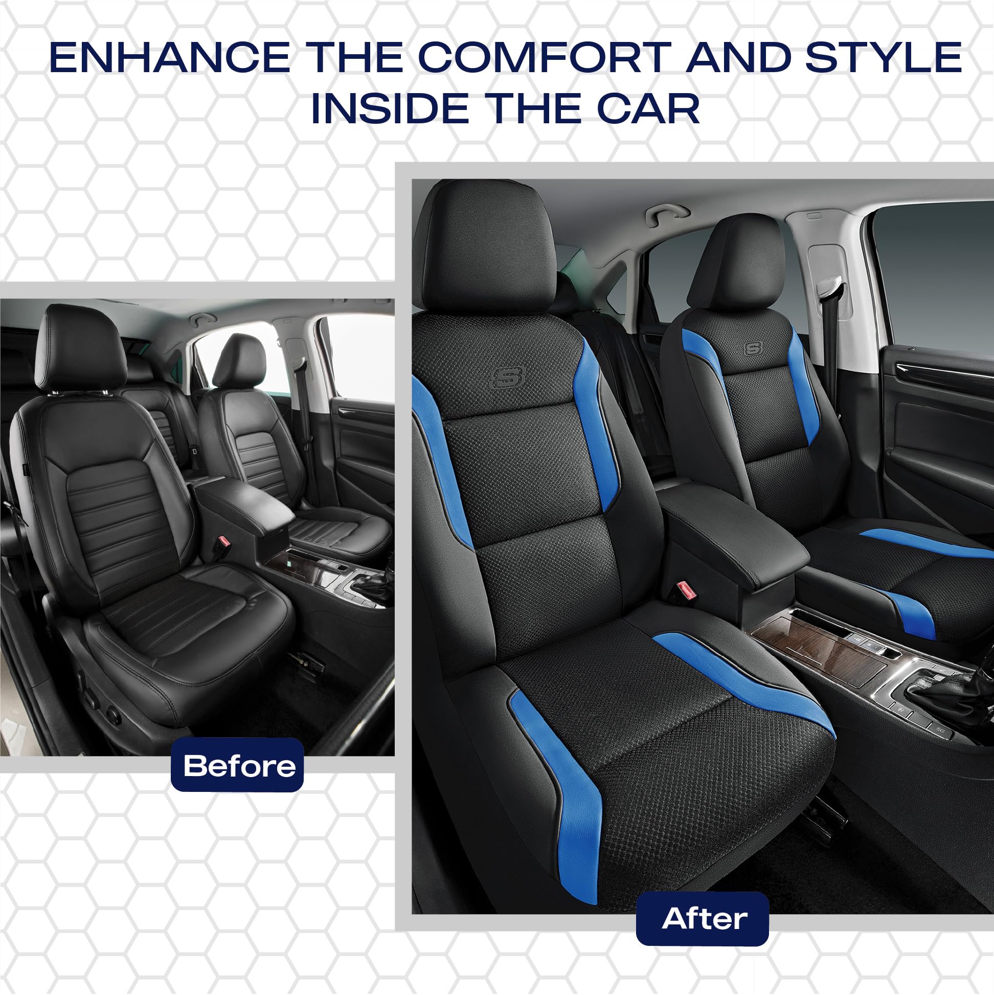 Skechers seat cover installed in car showing upgraded interior look