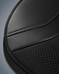 Skechers seat cover installation detail with straps and tucks for secure fit advantage