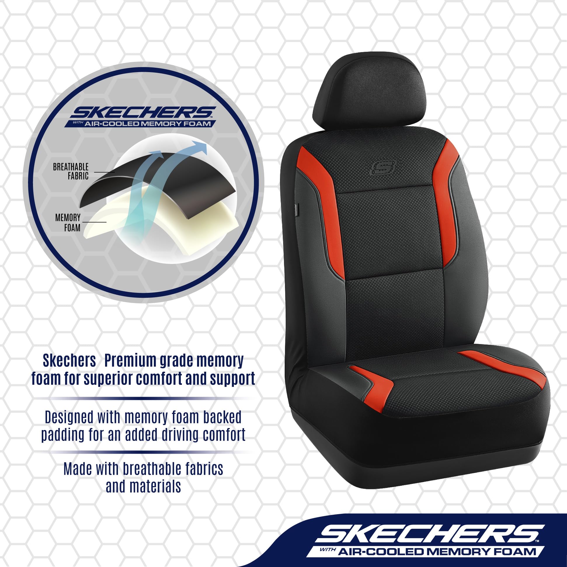 Skechers seat cover installed on driver seat showing improved comfort