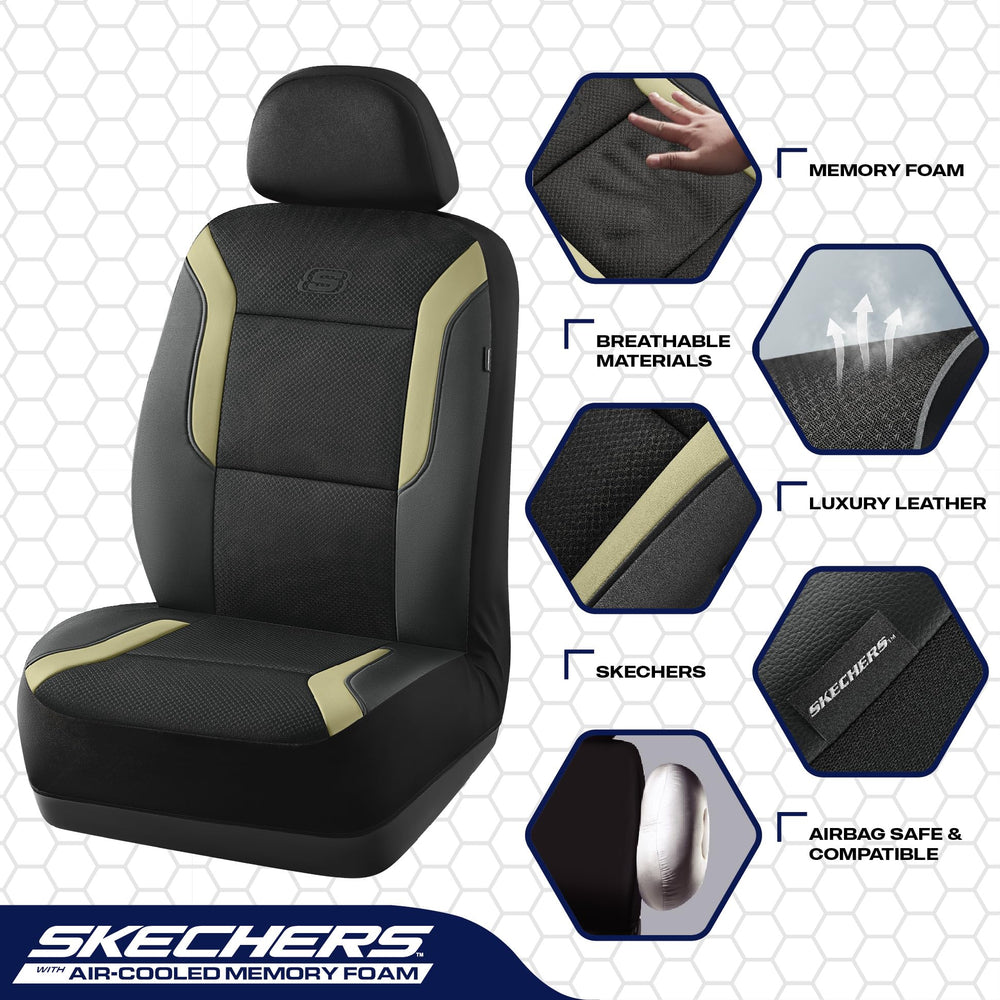 Skechers seat cover installed front seat demonstrating neat fit and protection