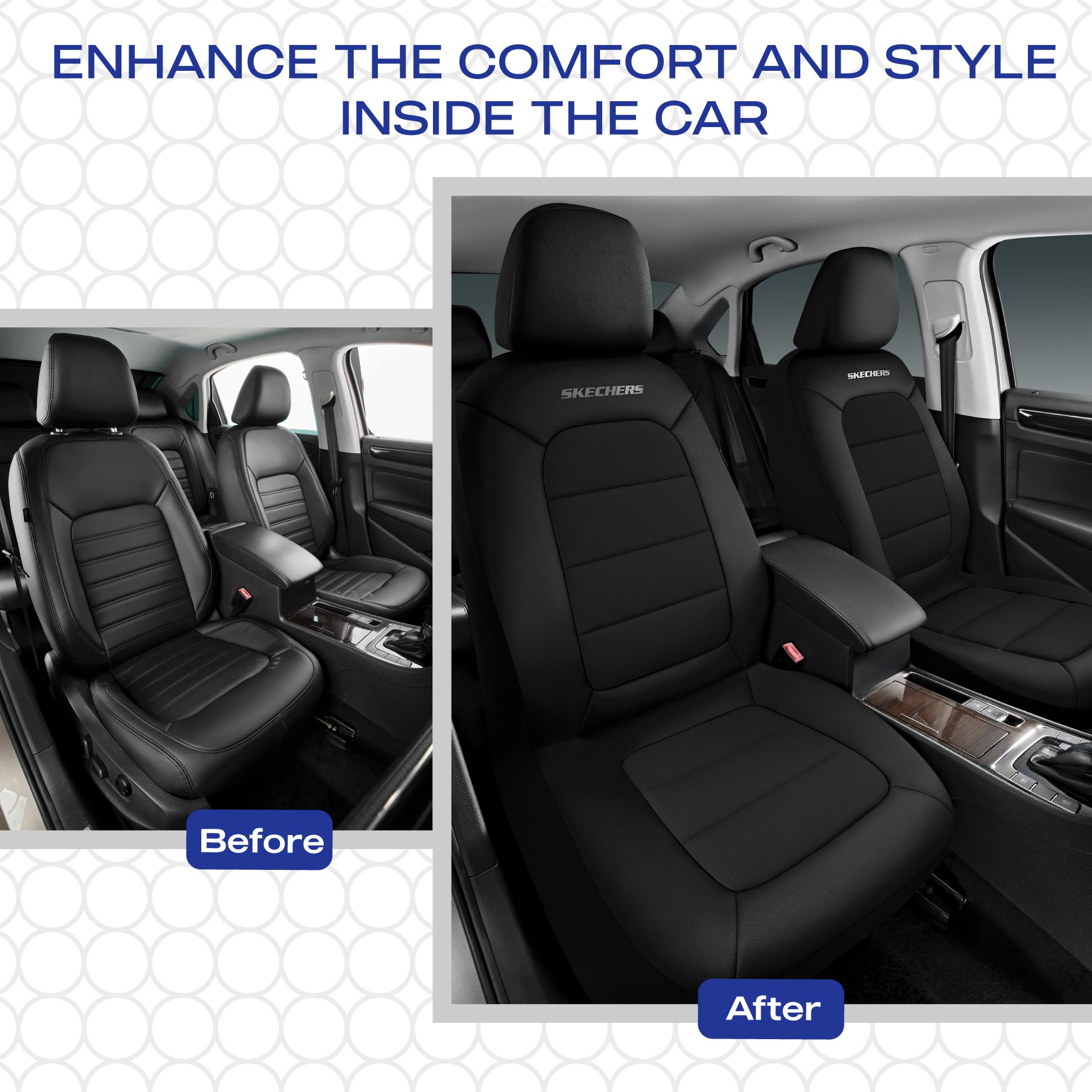 Skechers seat cover next to headrest showing size and scale benefit