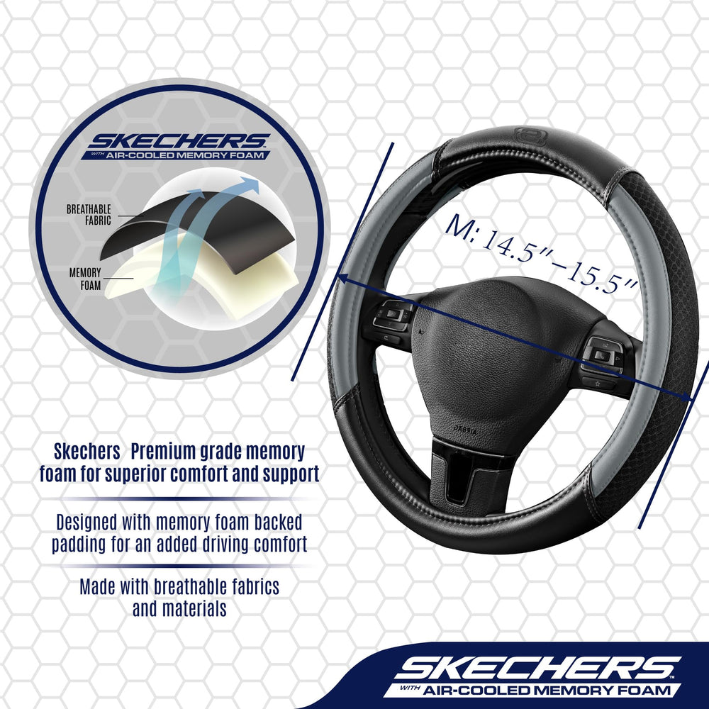 Skechers installed on a steering wheel demonstrating improved grip