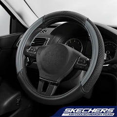 Skechers side profile highlighting leather texture and snug fit benefit