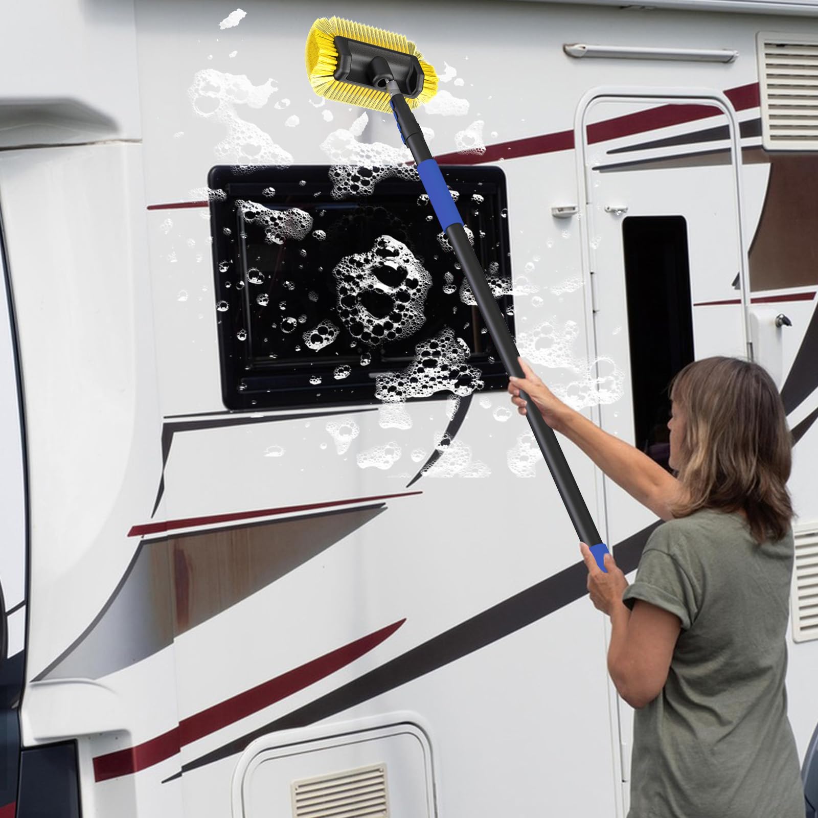 SKGPOLE brush in use cleaning an RV roof for ladder-free washing