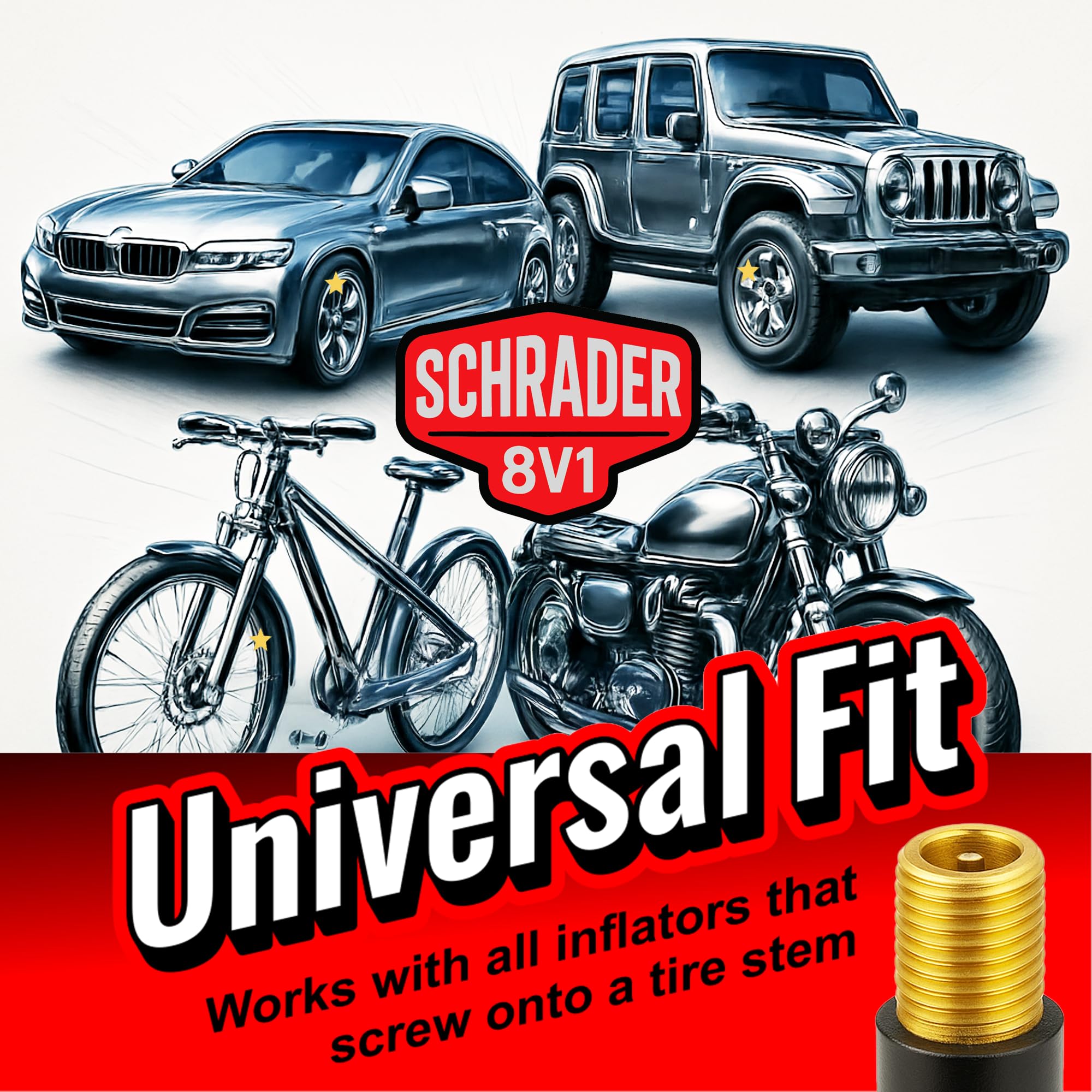 SKÖG chuck attached to car tire valve displaying fast inflation benefit