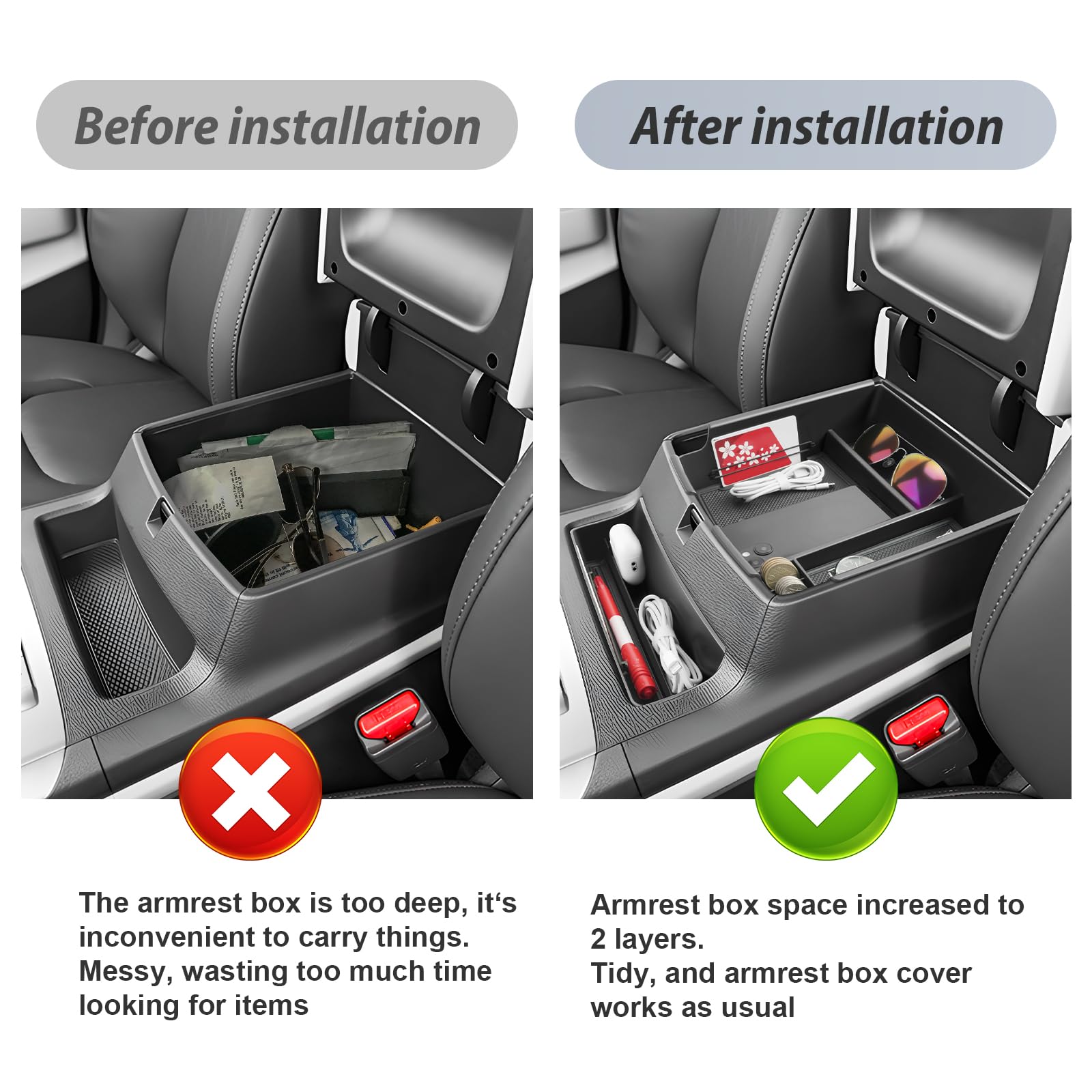 SKTU lower cavity detail storing wallet and cables to maximize console space