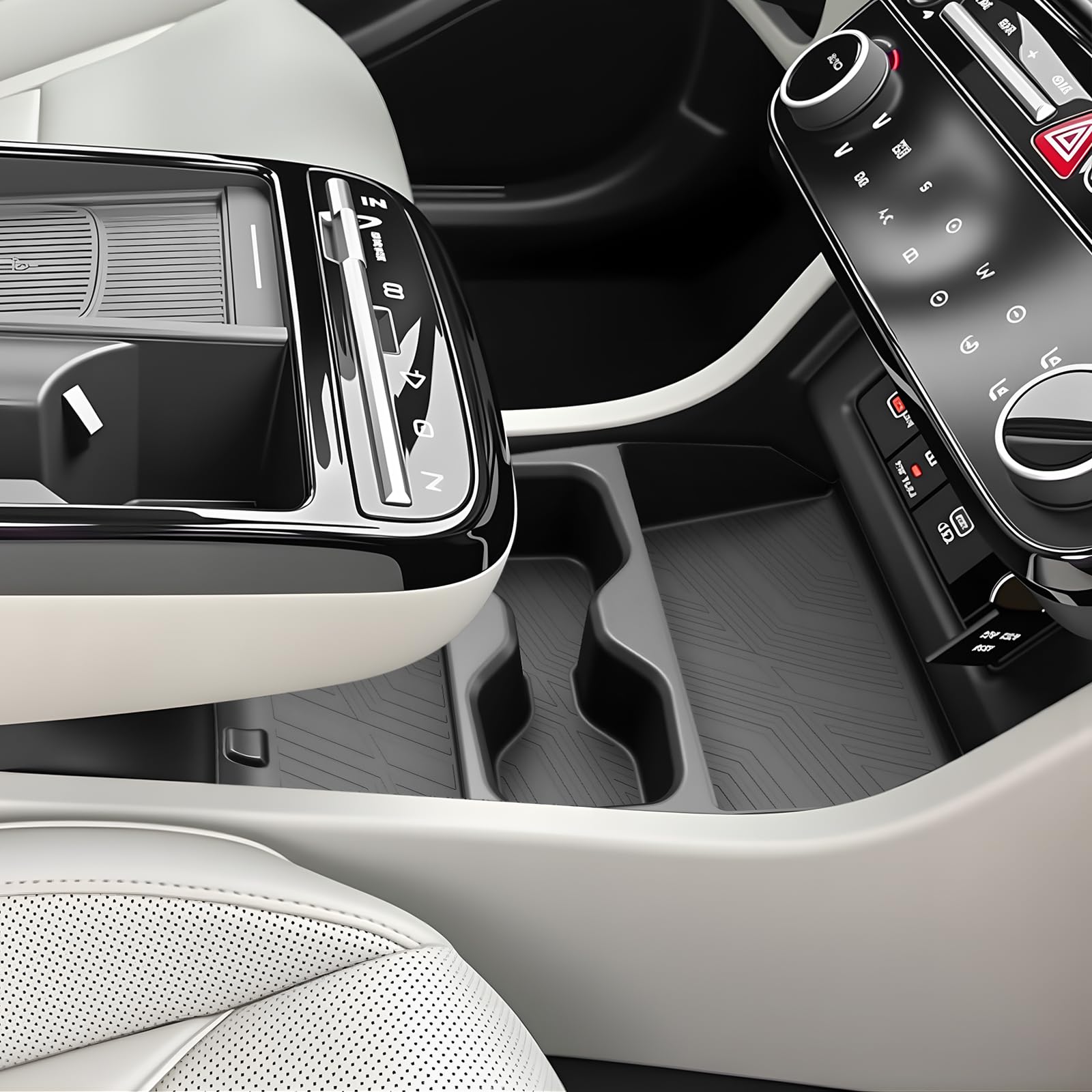 SKTU front view of console tray showing organized compartments and quick access benefit