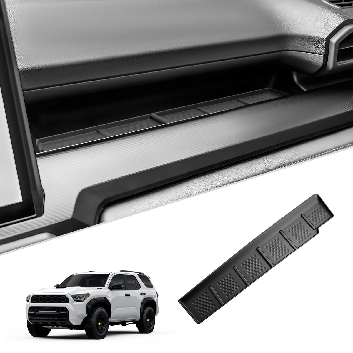 SKTU front view of console tray showing tidy compartments and quick reach benefit