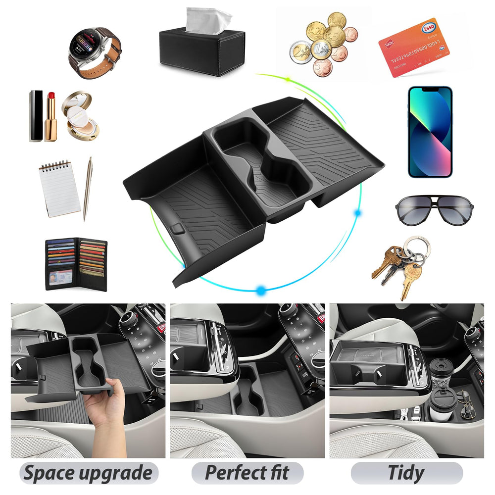 SKTU upper tray with phone and keys illustrating fast reach and tidy storage