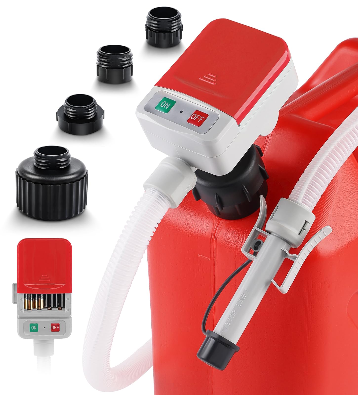 SKYJDM red pump front view showing compact body and handle, portable refueling benefit