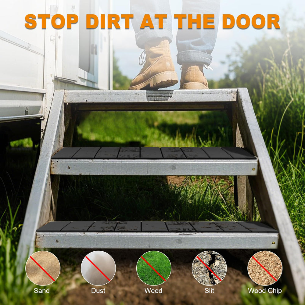 SKYJDM installed on RV step showing safer, non-slip entry for family